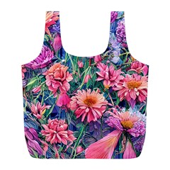 Retro Floral Full Print Recycle Bag (l) by GardenOfOphir