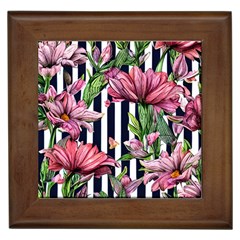 Tropical Botanical Flowers In Watercolor Framed Tile by GardenOfOphir