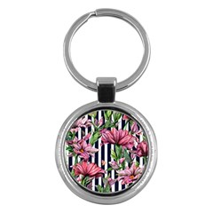 Tropical Botanical Flowers In Watercolor Key Chain (round) by GardenOfOphir