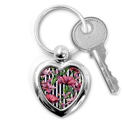 Tropical Botanical Flowers In Watercolor Key Chain (heart) by GardenOfOphir