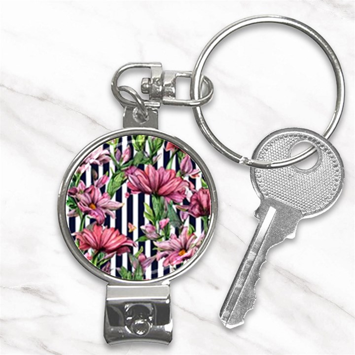 Tropical Botanical Flowers In Watercolor Nail Clippers Key Chain