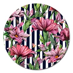 Tropical Botanical Flowers In Watercolor Magnet 5  (round) by GardenOfOphir