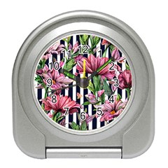 Tropical Botanical Flowers In Watercolor Travel Alarm Clock by GardenOfOphir