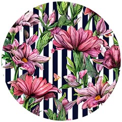 Tropical Botanical Flowers In Watercolor Wooden Puzzle Round by GardenOfOphir