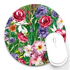 Vintage Tropical Flowers Round Mousepad by GardenOfOphir