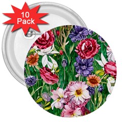 Vintage Tropical Flowers 3  Buttons (10 Pack)  by GardenOfOphir