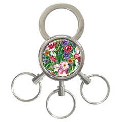 Vintage Tropical Flowers 3-ring Key Chain by GardenOfOphir