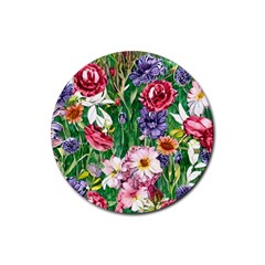 Vintage Tropical Flowers Rubber Coaster (round) by GardenOfOphir