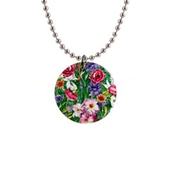 Vintage Tropical Flowers 1  Button Necklace by GardenOfOphir