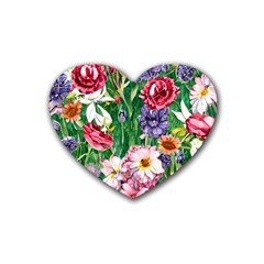 Vintage Tropical Flowers Rubber Heart Coaster (4 Pack) by GardenOfOphir