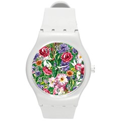 Vintage Tropical Flowers Round Plastic Sport Watch (m) by GardenOfOphir