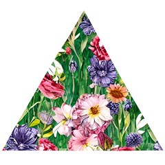 Vintage Tropical Flowers Wooden Puzzle Triangle by GardenOfOphir