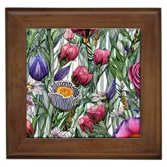 Watercolor Tropical Flowers Framed Tile