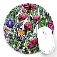 Watercolor Tropical Flowers Round Mousepad