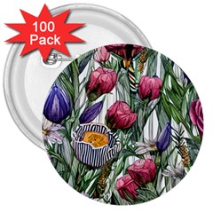 Watercolor Tropical Flowers 3  Buttons (100 pack) 