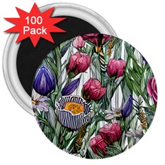 Watercolor Tropical Flowers 3  Magnets (100 pack)