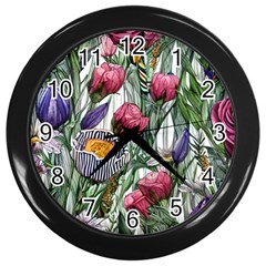 Watercolor Tropical Flowers Wall Clock (Black)