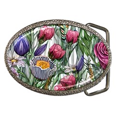 Watercolor Tropical Flowers Belt Buckles