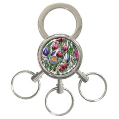 Watercolor Tropical Flowers 3-Ring Key Chain