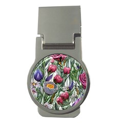 Watercolor Tropical Flowers Money Clips (Round) 