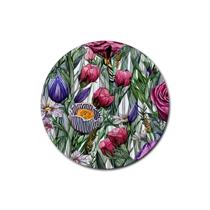 Watercolor Tropical Flowers Rubber Coaster (Round)