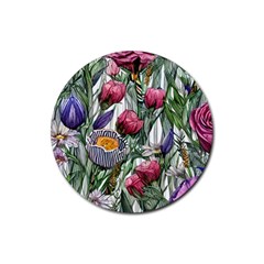 Watercolor Tropical Flowers Rubber Round Coaster (4 pack)