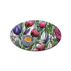 Watercolor Tropical Flowers Sticker (Oval)