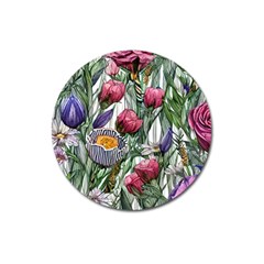 Watercolor Tropical Flowers Magnet 3  (Round)