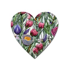 Watercolor Tropical Flowers Heart Magnet