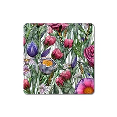 Watercolor Tropical Flowers Square Magnet