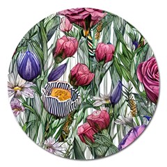 Watercolor Tropical Flowers Magnet 5  (round) by GardenOfOphir