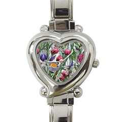 Watercolor Tropical Flowers Heart Italian Charm Watch