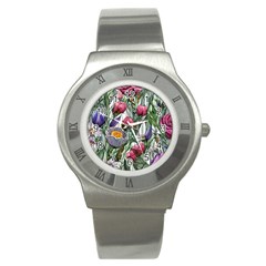 Watercolor Tropical Flowers Stainless Steel Watch