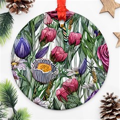 Watercolor Tropical Flowers Round Ornament (Two Sides)