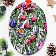 Watercolor Tropical Flowers Oval Ornament (Two Sides)