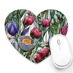 Watercolor Tropical Flowers Heart Mousepad