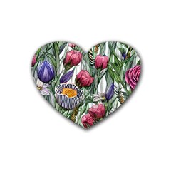 Watercolor Tropical Flowers Rubber Coaster (Heart)