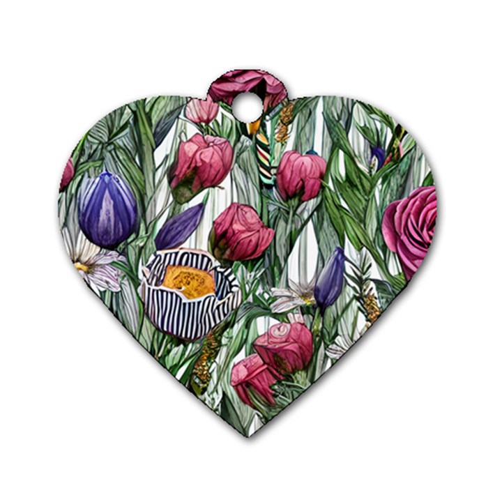 Watercolor Tropical Flowers Dog Tag Heart (One Side)