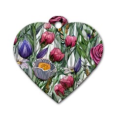 Watercolor Tropical Flowers Dog Tag Heart (Two Sides)