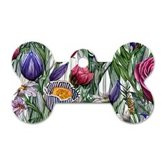 Watercolor Tropical Flowers Dog Tag Bone (One Side)