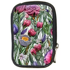 Watercolor Tropical Flowers Compact Camera Leather Case