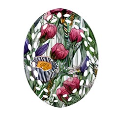 Watercolor Tropical Flowers Ornament (Oval Filigree)