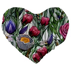 Watercolor Tropical Flowers Large 19  Premium Heart Shape Cushions