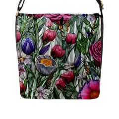 Watercolor Tropical Flowers Flap Closure Messenger Bag (L)