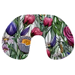 Watercolor Tropical Flowers Travel Neck Pillow