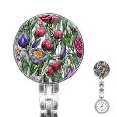 Watercolor Tropical Flowers Stainless Steel Nurses Watch