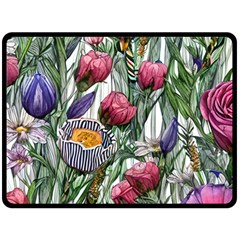 Watercolor Tropical Flowers Fleece Blanket (Large)