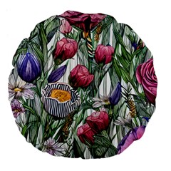 Watercolor Tropical Flowers Large 18  Premium Flano Round Cushions