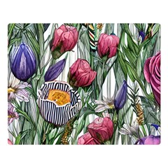 Watercolor Tropical Flowers Premium Plush Fleece Blanket (Large)