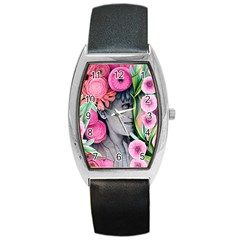 Aesthetics Tropical Flowers Barrel Style Metal Watch by GardenOfOphir